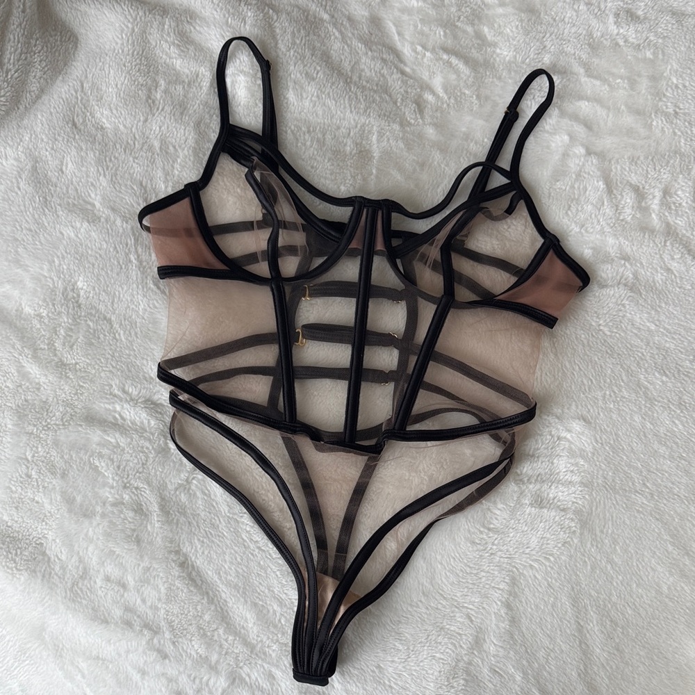 STRAPPY SHEER BLACK BODYSUIT